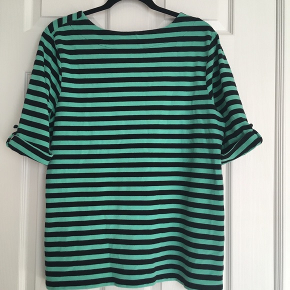 Croft and Borrow Women’s XXL Green Black Striped Short Sleeves  Top - Picture 7 of 10